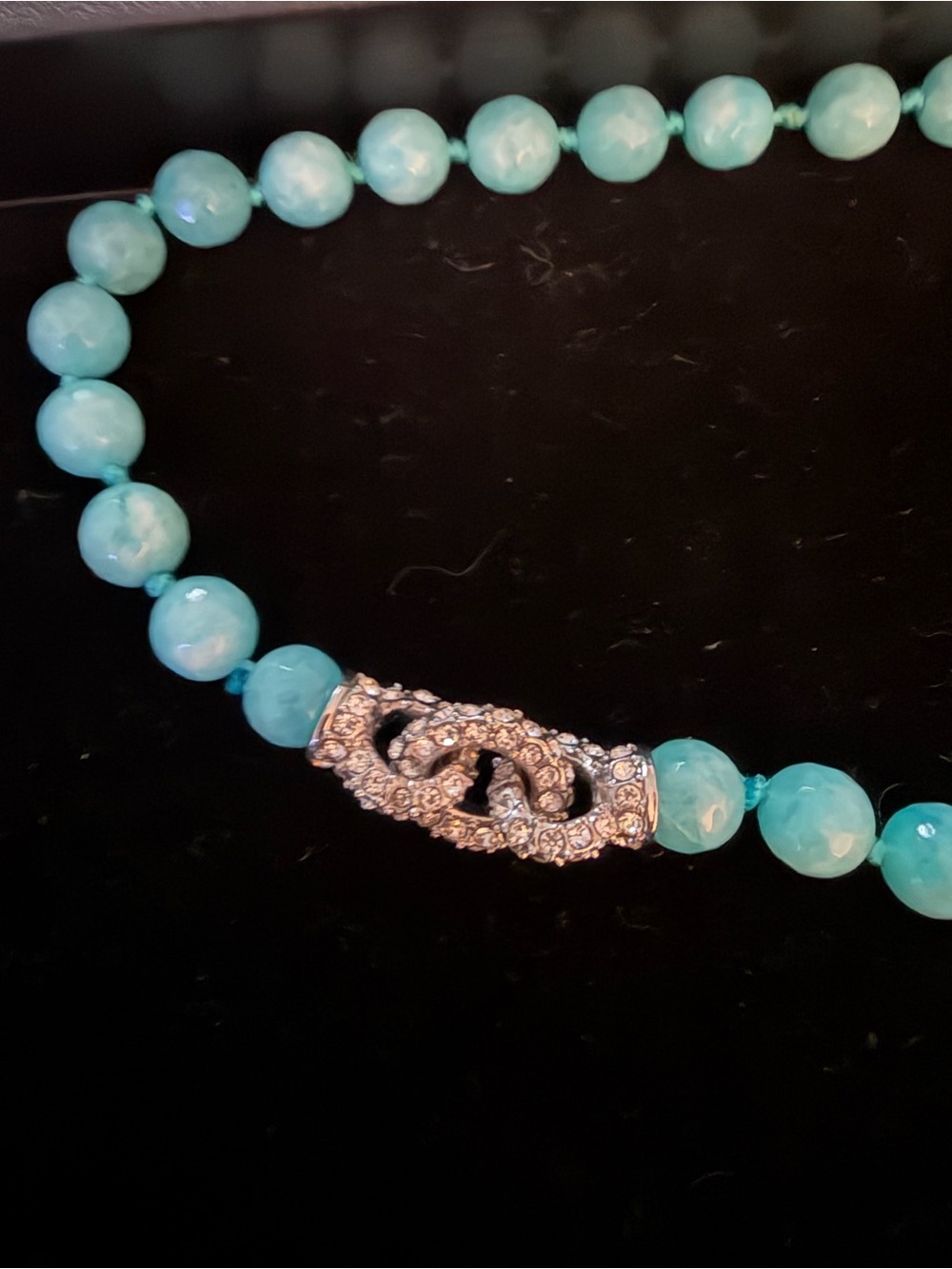 Turquoise Beaded Necklace with Crystal Accents - Women Jewelry 19” - Picture 3 of 3